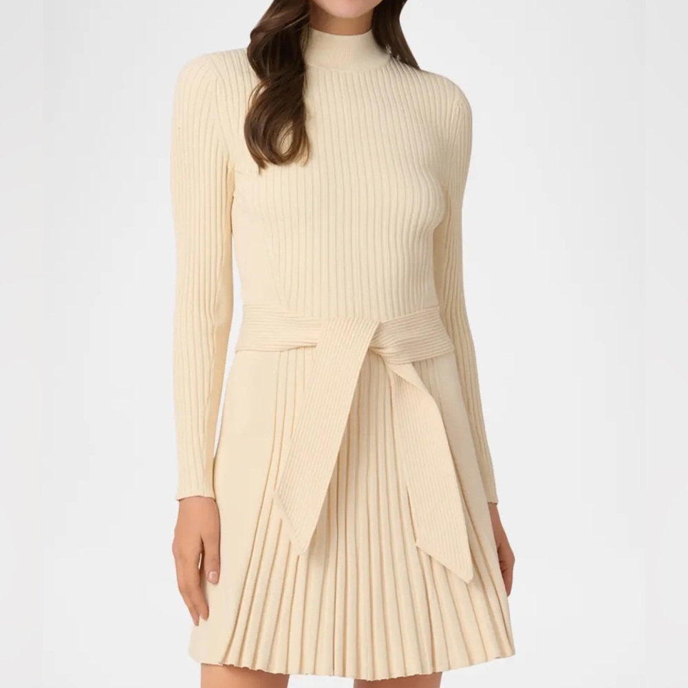 Shoshanna Tara Ribbed Mock-Neck Mini Sweater Dress size XS color cream